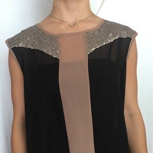 Black / Gold Sequin Tunic Blouse